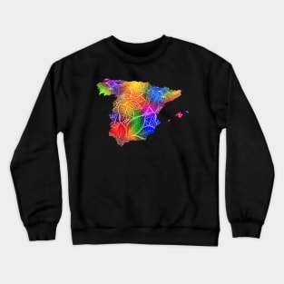 Colorful mandala art map of Spain with text in multicolor pattern Crewneck Sweatshirt